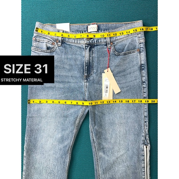 Alice + Olivia Rey Side Zipper Blue Off White Wide Leg Jeans - Picture 13 of 16